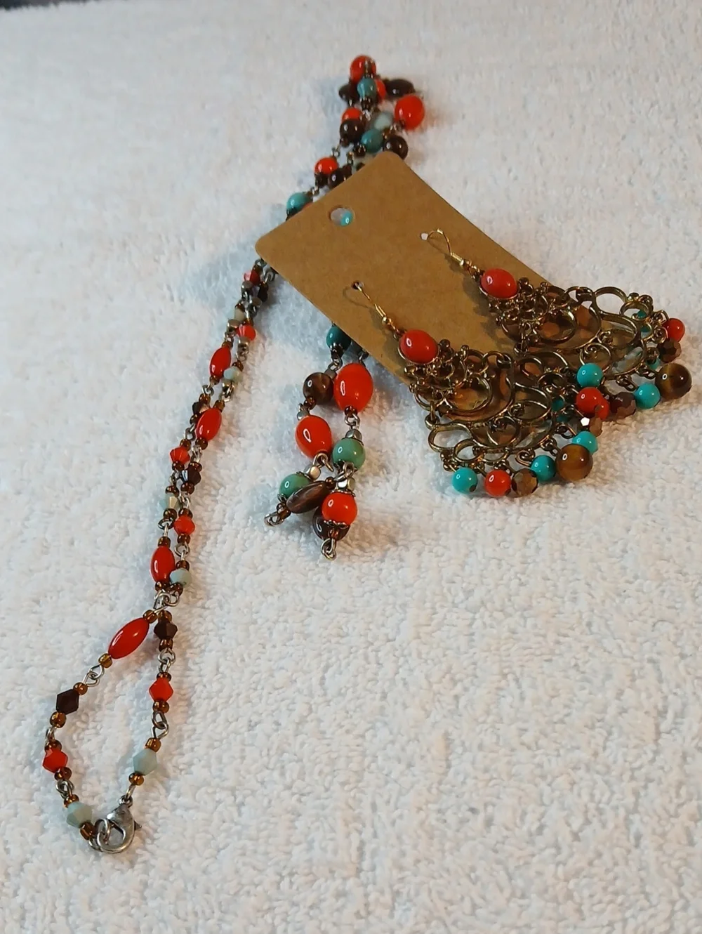 Boho Multicolor Beaded Necklace and Earrings Set